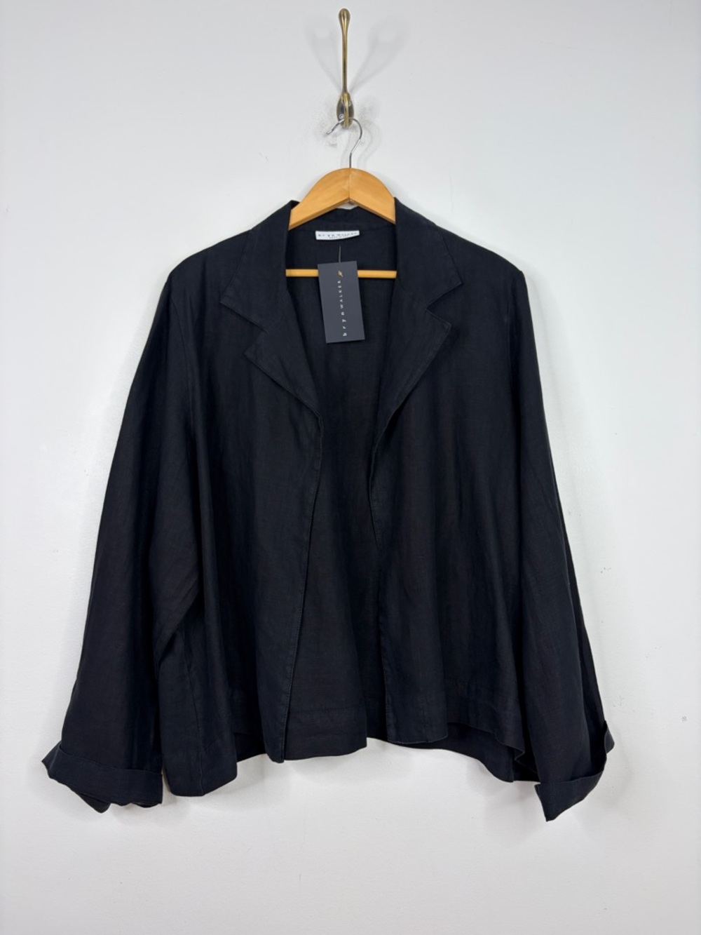 New Bryn Walker Jacket Womens 1X Black Linen Open Front Casual Lewis Made in USA